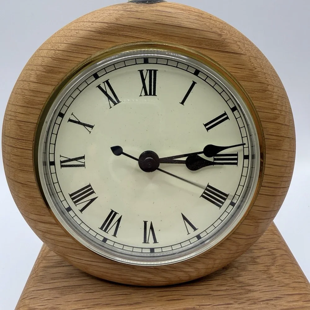 Vintage Hand Made Wooden Desk Clock Quartz Tochigi Tokie Japan With Stand